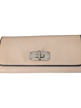 Prada Milano Saffiano Leather Envelope Long Wallet Purse Clutch Shoulder Bag